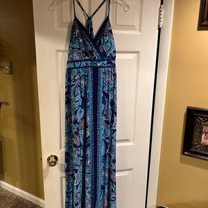 INC Blue and Red Paisley V-Neck Dress